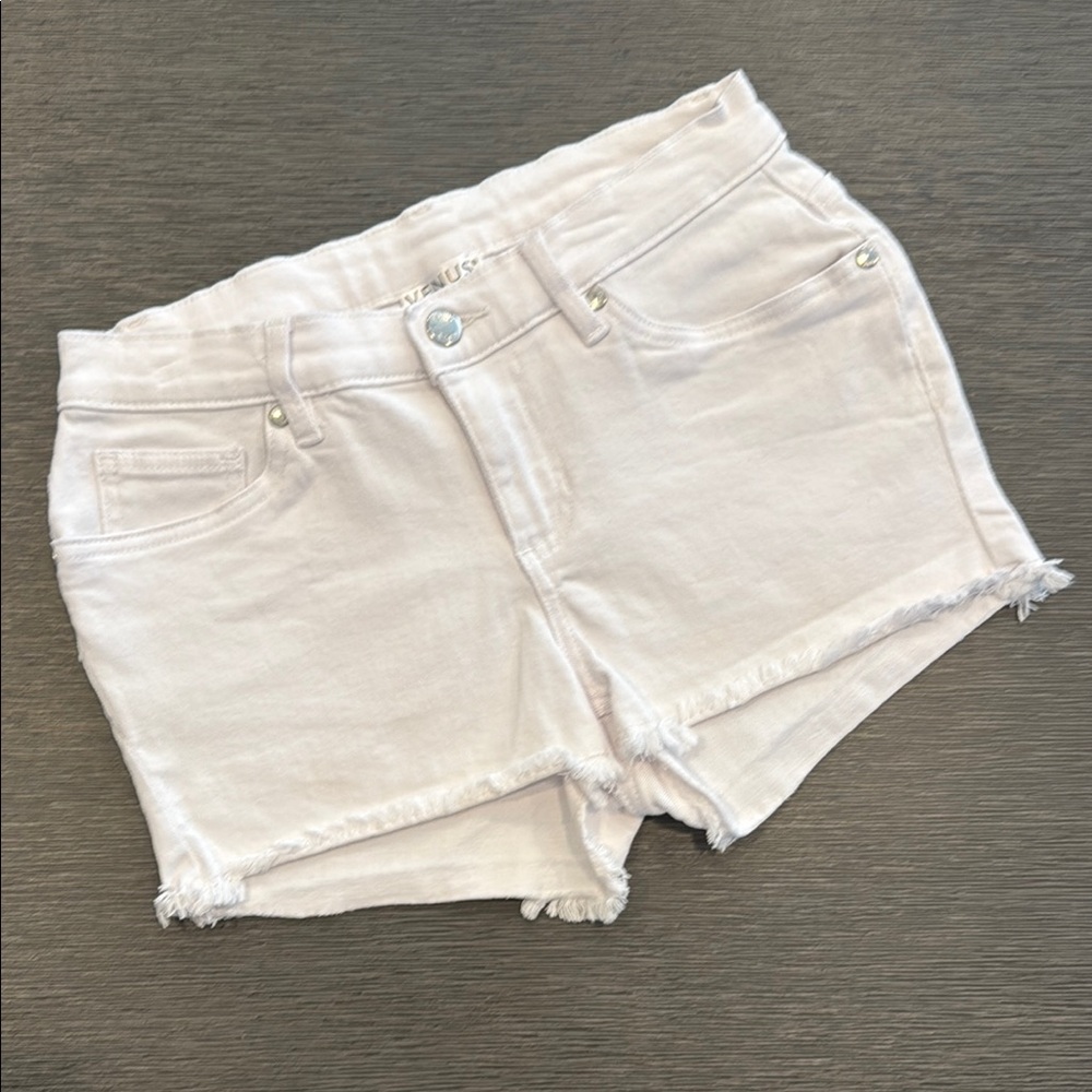 VENUS White Jean Shorts Frayed Hem Casual